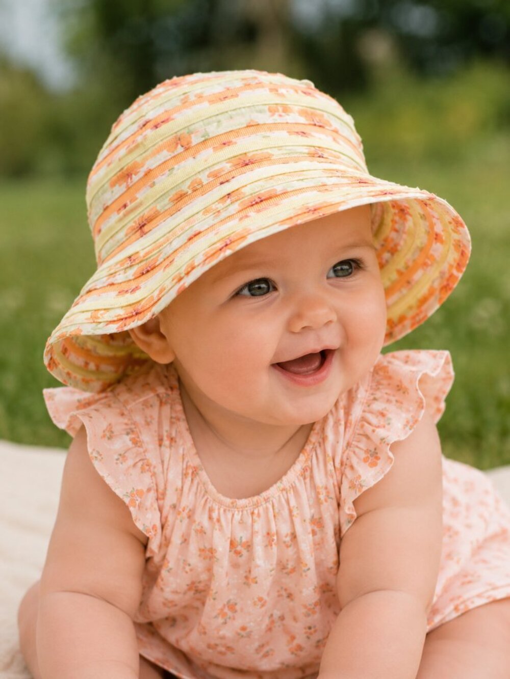 GYMBOREE VINTAGE Grosgrain Ribbon Bucket Hat Sun Beach Baby Girls 6-18 Months